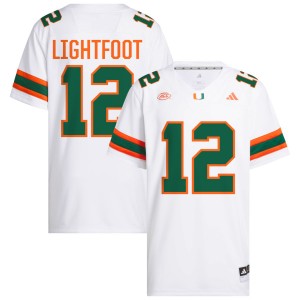 Marquise Lightfoot Miami Mens College Football #12 Embroidery Jersey - White