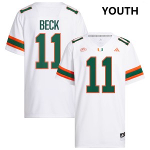 Carson Beck Miami Game College Football #11 Youth Jersey - White