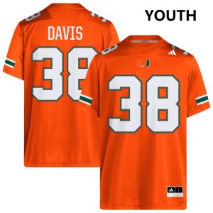 Carter Davis Miami Hurricanes Youth College Football Stitched #38 Jersey - Orange