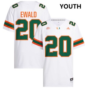 Chris Ewald Jr. Hurricanes Youth #20 Embroidery College Football Jerseys - White