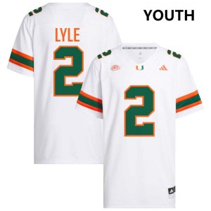 Jordan Lyle Hurricanes College Football #2 Official Youth Jersey - White