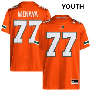 Juan Minaya Hurricanes Official #77 Youth College Football Jerseys - Orange